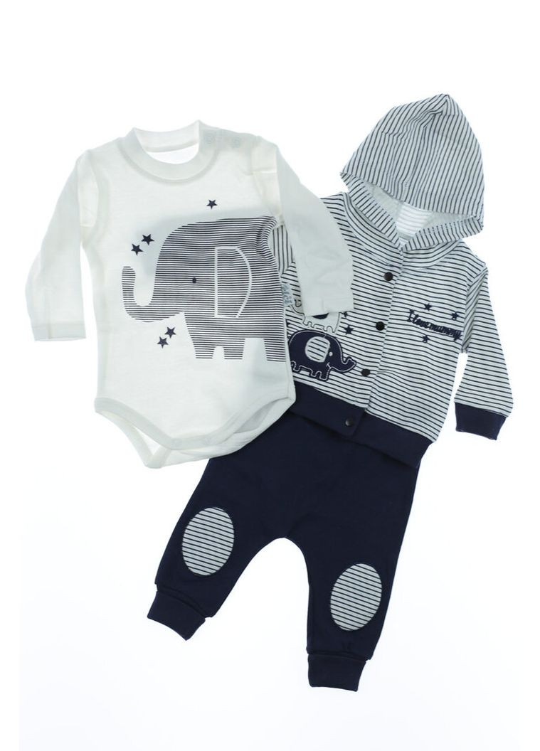 Синій демісезонний боді та штани з кофтою для хлопчика інтерлок зі слоником синій 56 см (41631) BABYKROHA