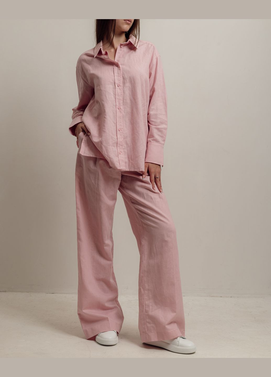Костюм женский летний розовый лен (рубашка, брюки) Stimma (339602892)