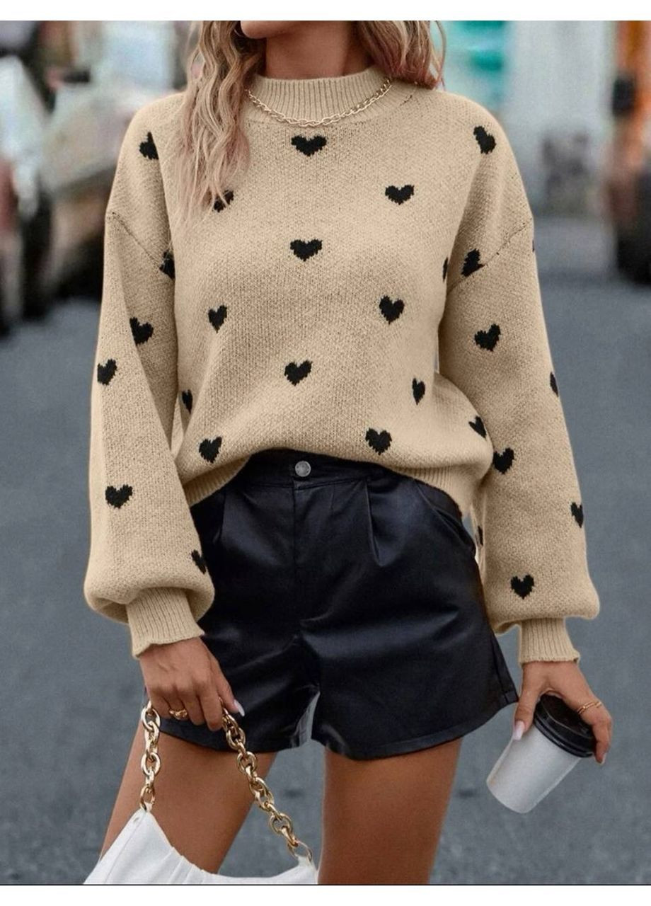 Бежевий демісезонний светр у сердечка оверсайз вовна/акрил Україна