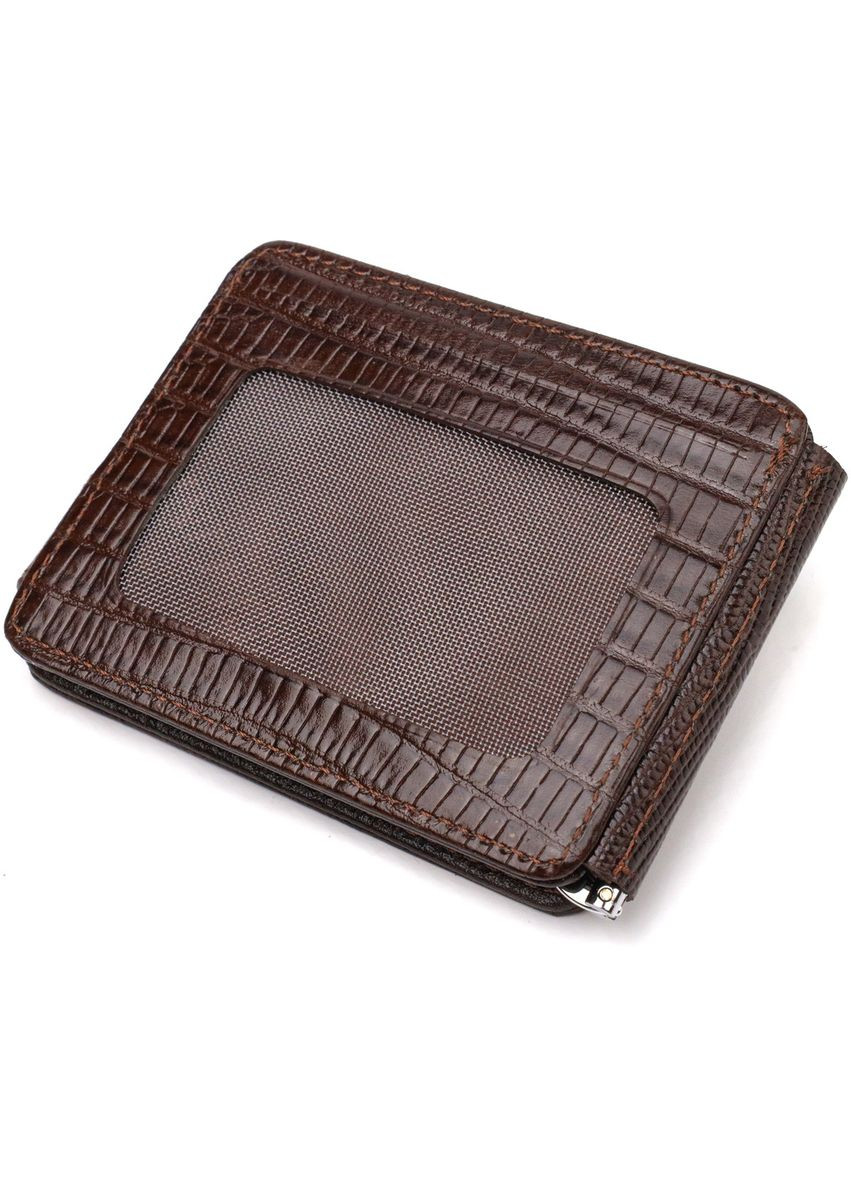 Фактурний затискач для грошей з натуральної шкіри з тисненням 21940 Коричневий Canpellini (329146931)