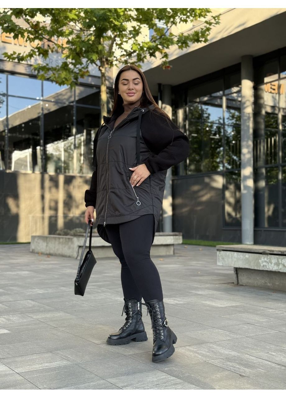 Черная демисезонная женская куртка с капюшоном No Brand