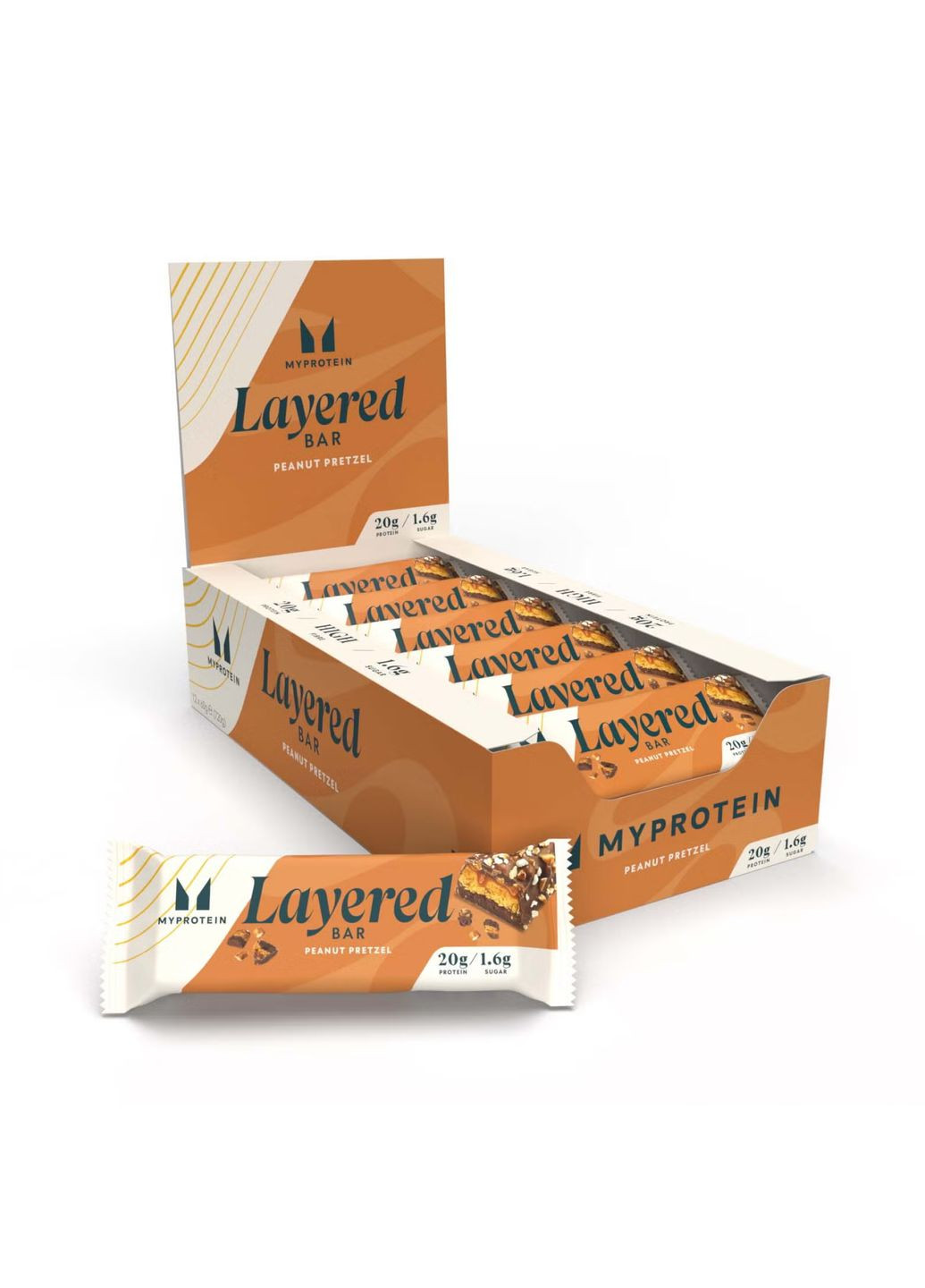 Протеїновий батончик для перекусу Layered Bar шоколадно-арахісовий крендель 12x60г Myprotein (367956992)