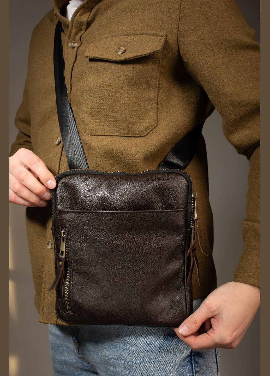 Сумка-мессенджер із натуральної шкіри, сумка через плече чоловіча SKILL Karter (коричнева) No Brand (333342013)