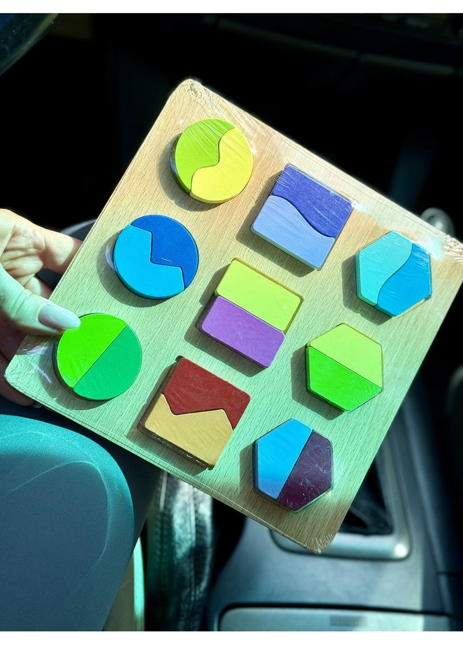 Дерев’яний сортер-пазл з геометричними фігурами, що складаються з частин No Brand (364553185)