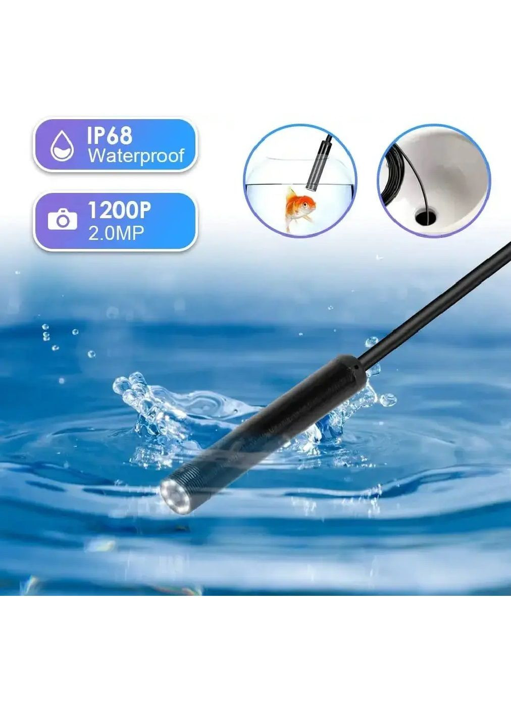 Беспроводной аккумуляторный Wi-Fi эндоскоп бороскоп с мини камерой подсветкой HD 1200p для Android iOS 2 м (478130-Prob) Unbranded (305636267)