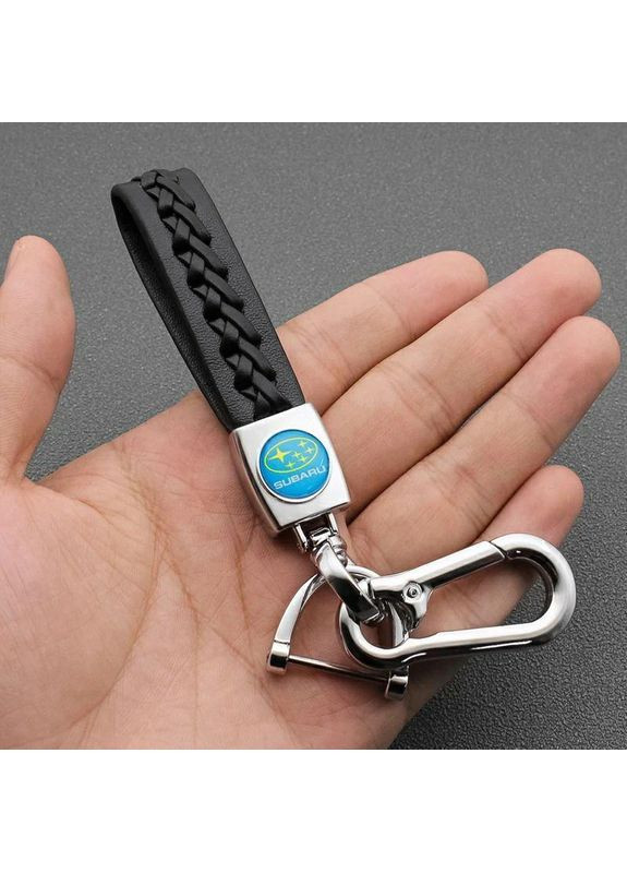 Брелок для авто ключей (натуральная кожа, универсальный крепеж, черный) Subaru (360949250)