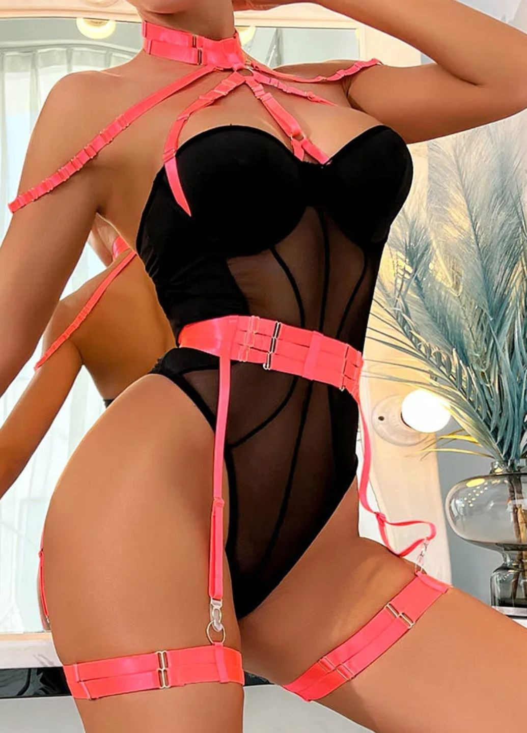 Черный демисезонный комплект женского эротического белья с боди graceful elegance (1180-44) Macarena