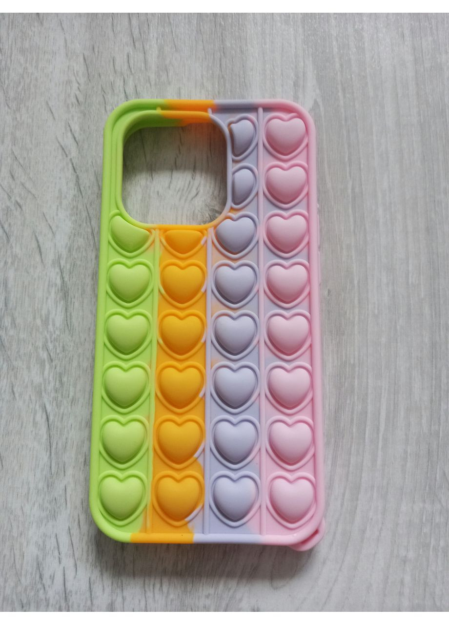 Чохол Pop it для 14 Pro Max антистрес Попіт силіконовий з серцями райдужний No Brand (360896537)