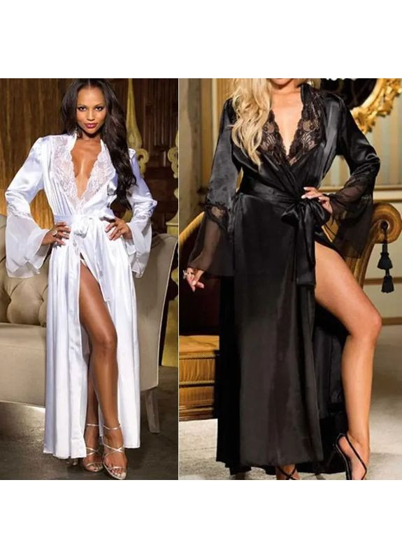 Довгий халат із мереживом. Сексуальний атласний халат. Жіночий спокусливий халат China (360866636)