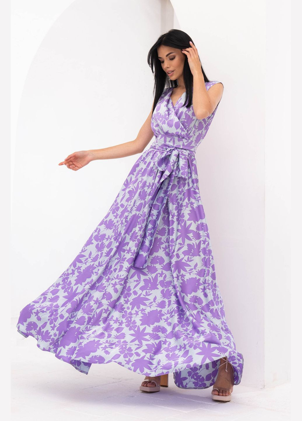 Бузкова повсякденний, кежуал стильна сукня з королівського принтованого шовку Jadone Fashion з квітковим принтом