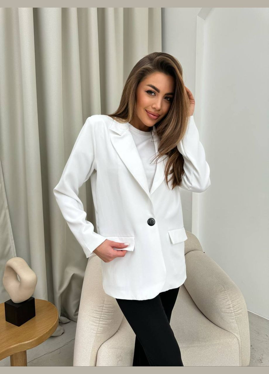 Белый женский стильный пиджак No Brand однотонный - демисезонный