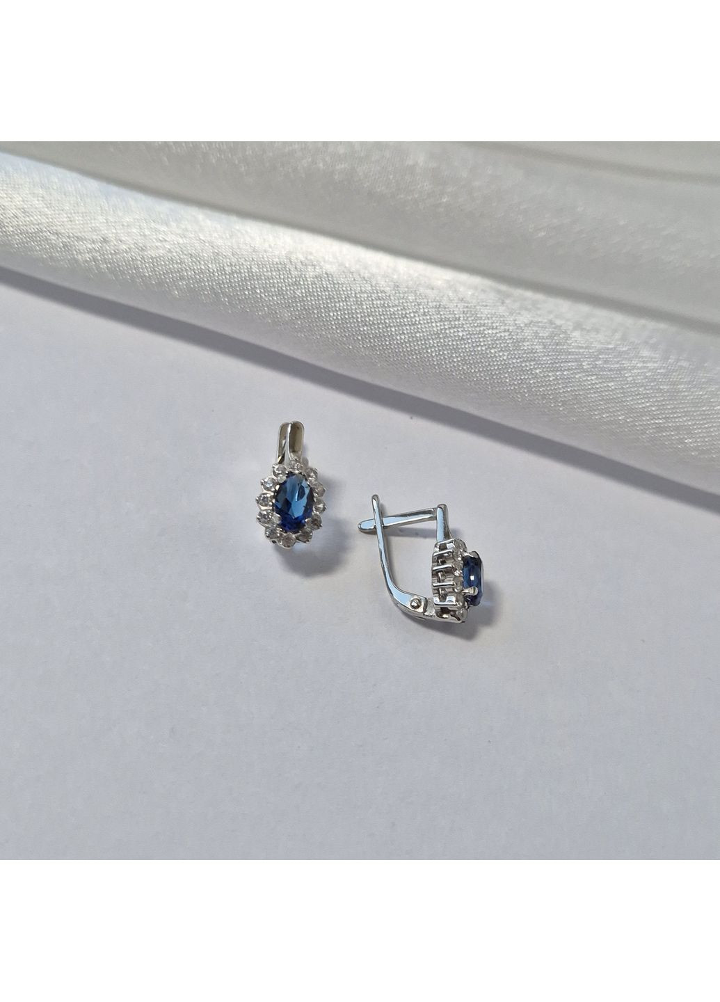 Срібні сережки із Синіми каменями срібло 925 проби Родоване 82590с 2.34г No Brand (306743097)