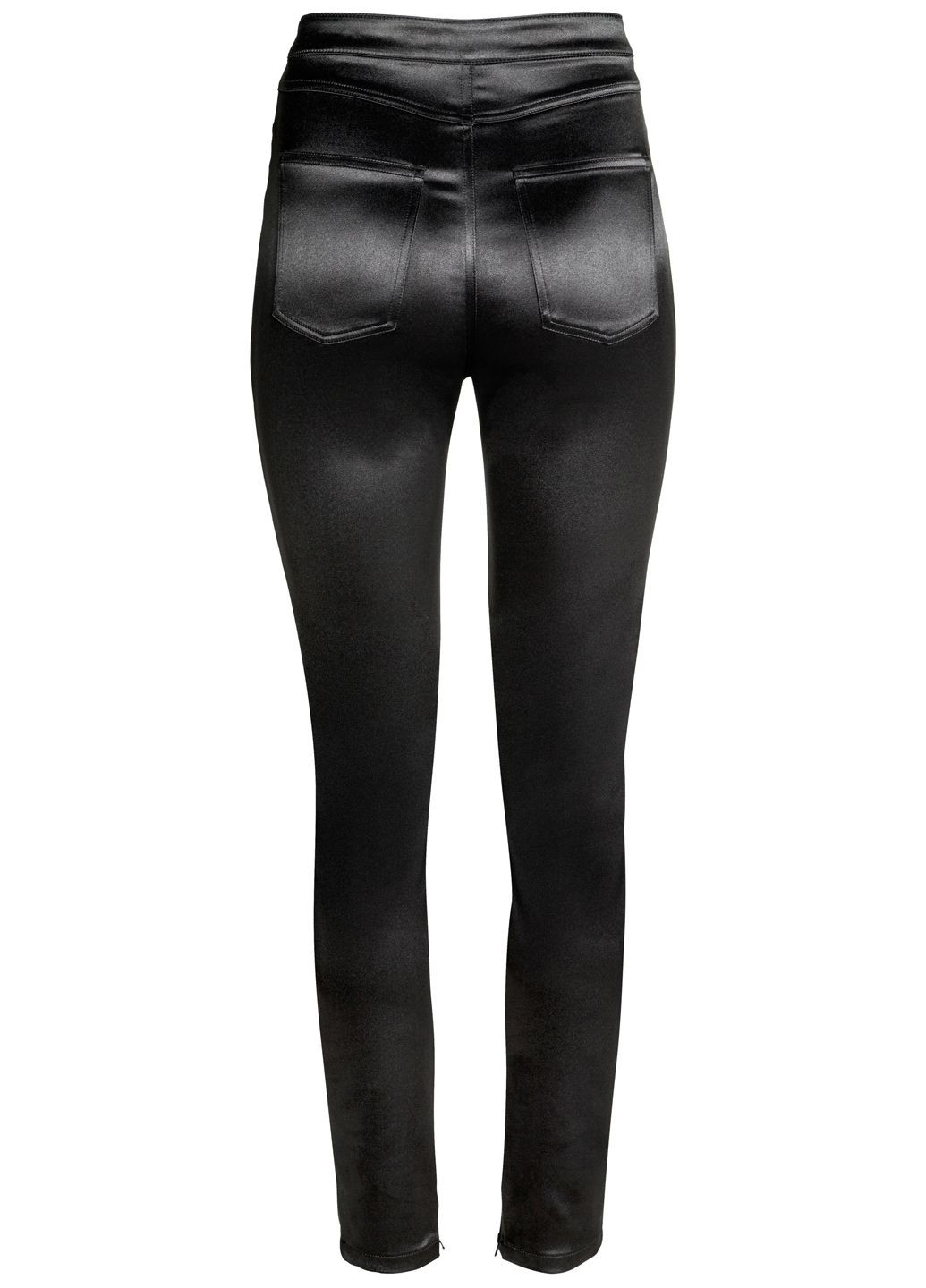Штани Slim Fit з еластичного атласу для жінки 0404012-4 36(S) чорний H&M (285694648)