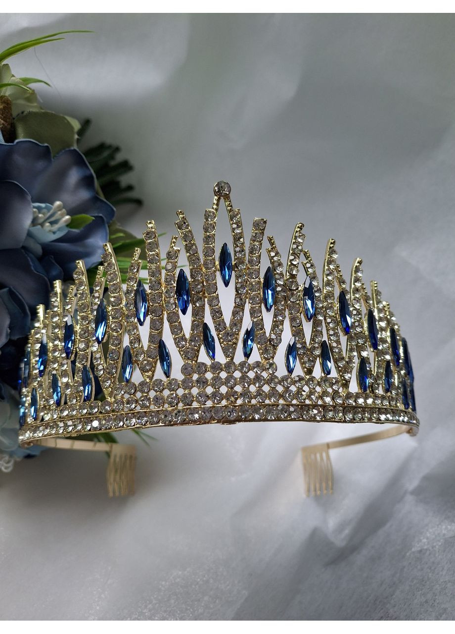 Діадема висока з кристалами Сваровскі, корона, сині камені No Brand (369162568)