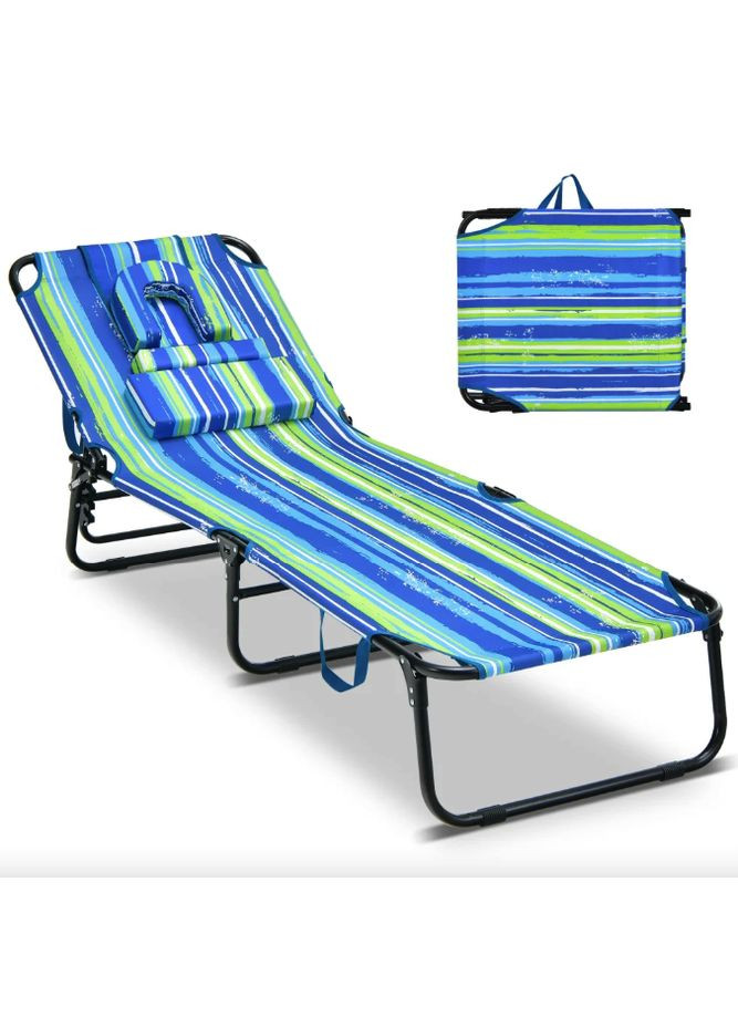 Шезлонг Hanna розкладний з отвором для обличчя синьо Costway (361951957)