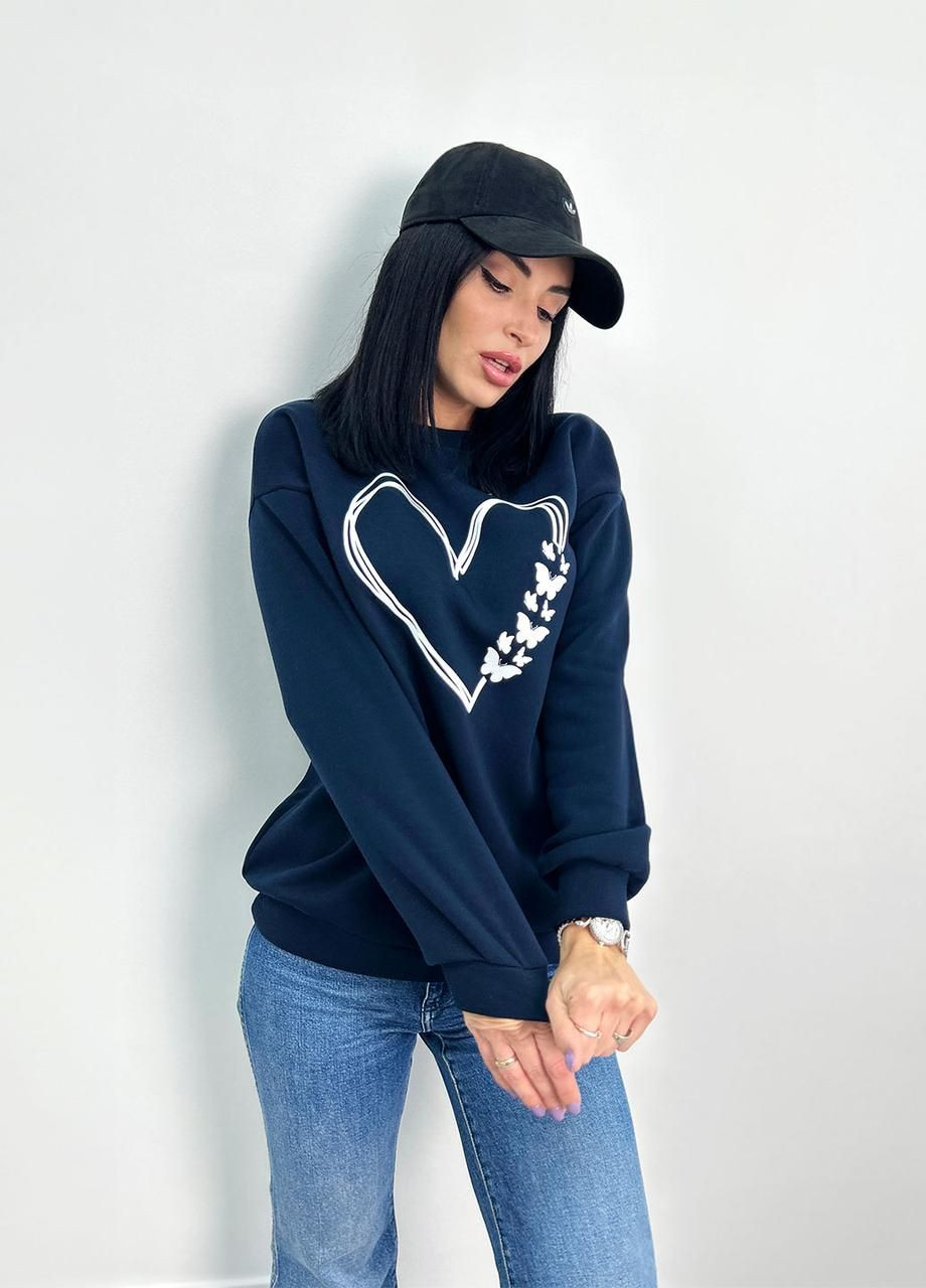 Темно-синий утепленный свитшот с принтом Fashion (360603273)