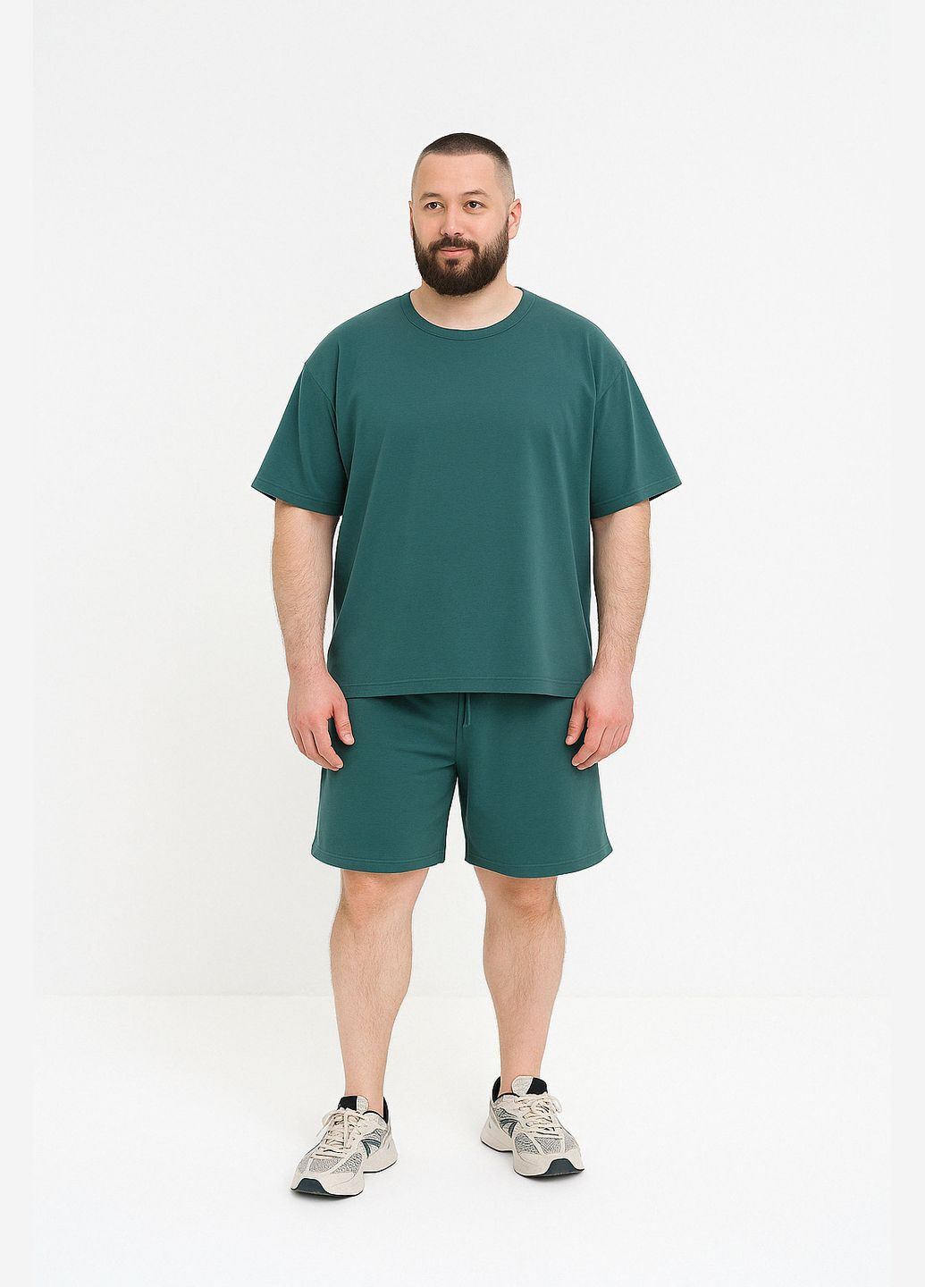 Чоловічий спортивний костюм великого розміру на літо футболка та шорти оверсайз, зелений No Brand (340108458)