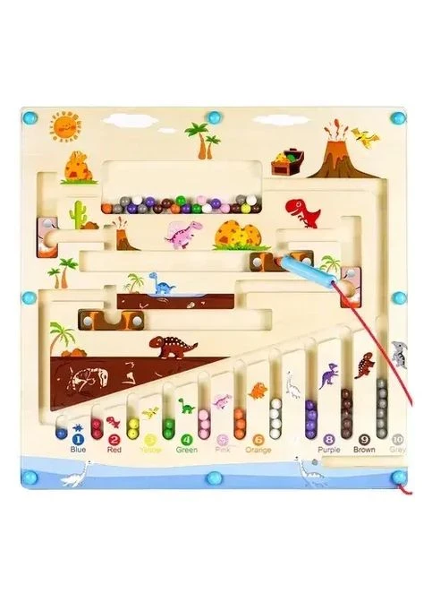 Магнитный лабиринт Динозавры Wootoyz Montessori деревянный сортер цветов и цифр с магнитной ручкой от 3 лет No Brand (400136951)