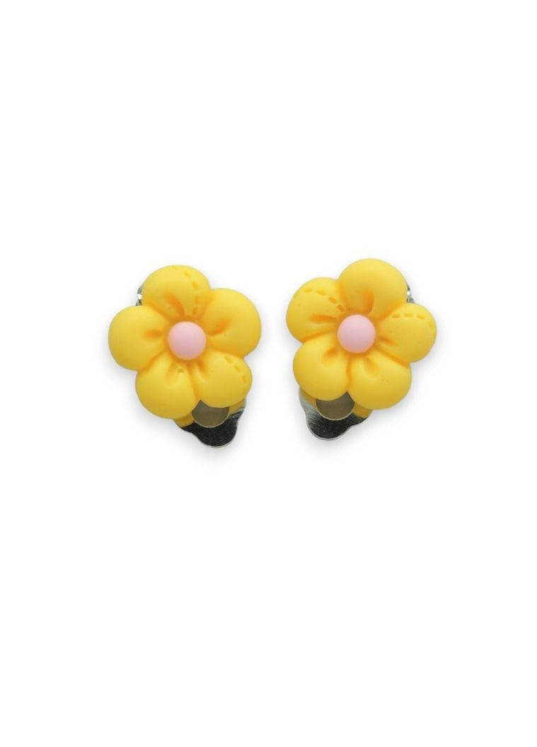 Клипсы серьги детские для ушей без пробивания уха серьги в виде цветка Мульти Ромашка желтая Liresmina Jewelry (293337369)