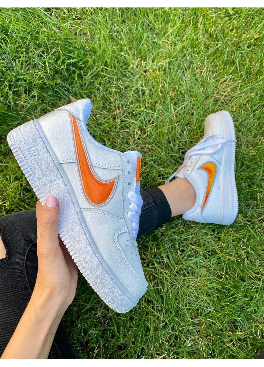 Білі Осінні кросівки чоловічі nike air force 1 low jewel white orange найк аір форс 1 преміум No Brand