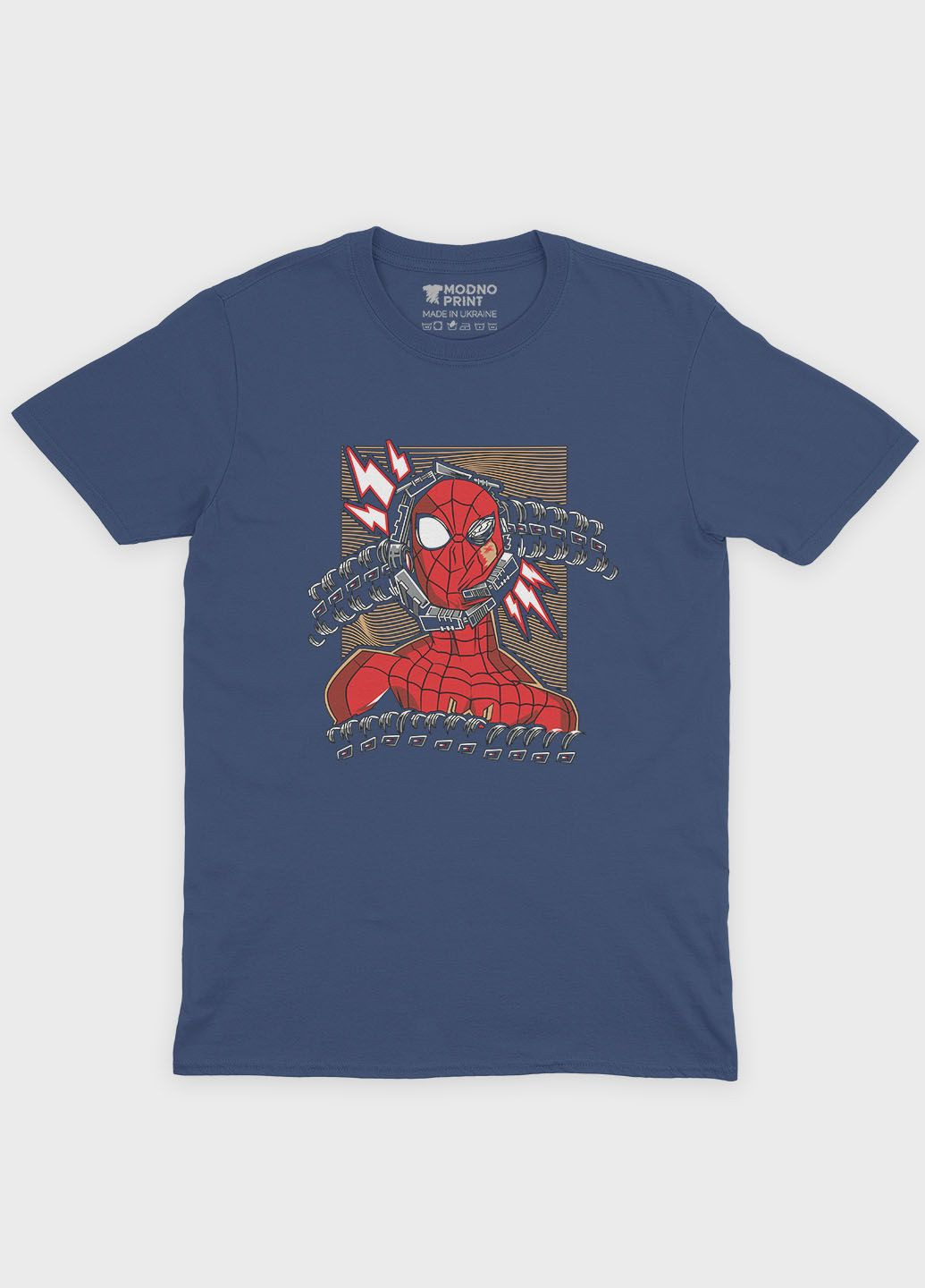 Темно-синяя демисезонная футболка для мальчика с принтом супергероя - человек-паук (ts001-1-nav-006-014-013-b) Modno
