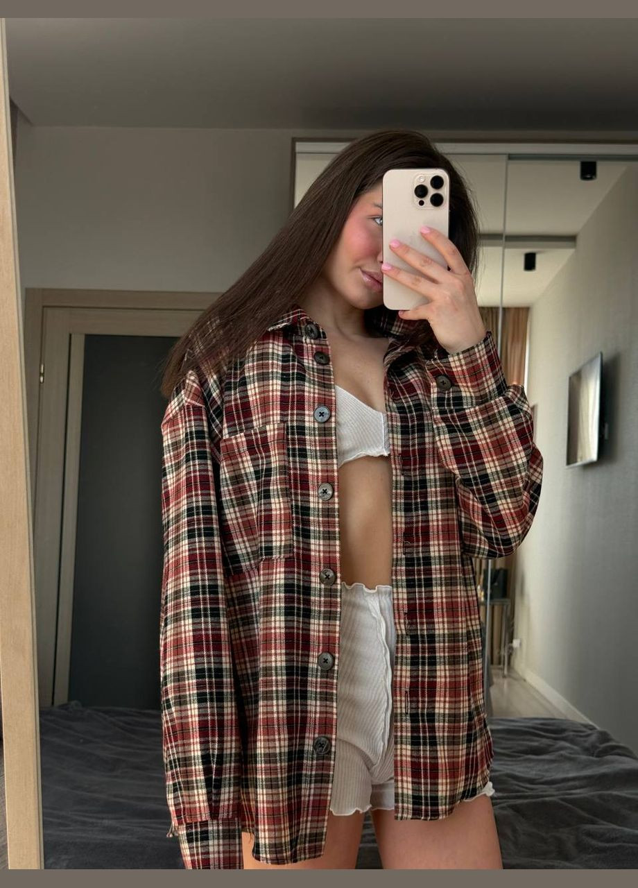 Жіноча чорно-біла бежева червона сорочка у клітинку фланель оверсайз No Brand (327890519)