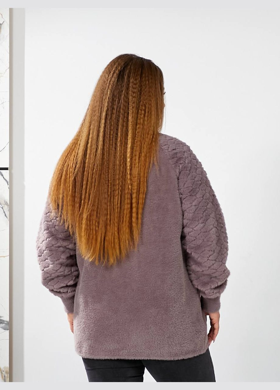 Сиреневое Кэжуал пальто из альпаки и мехом 48-56 размера KVAN