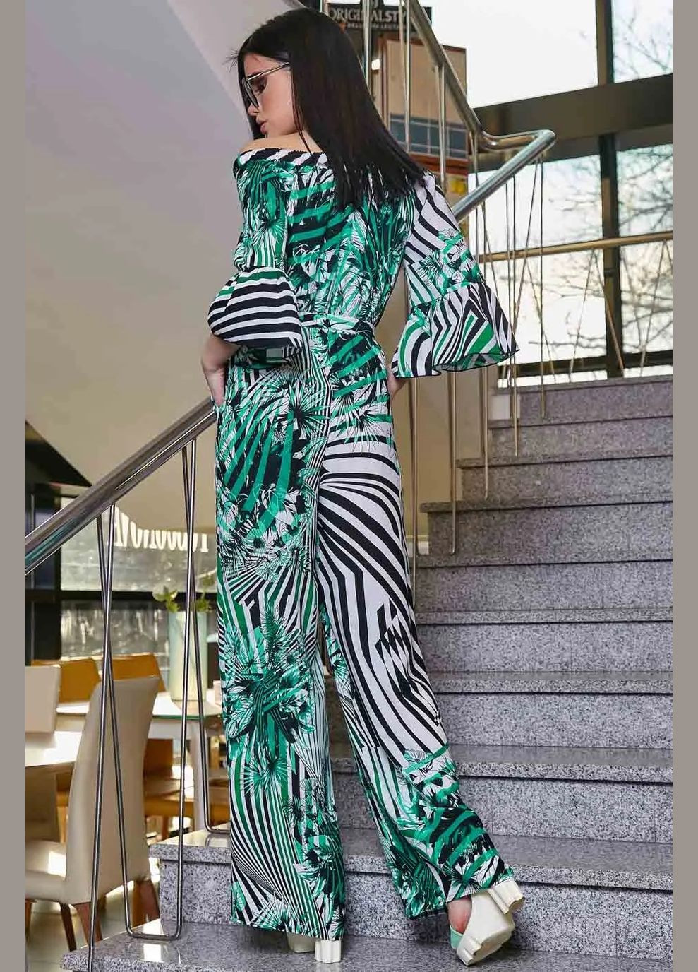 Комбинезон Seventeen комбинезон-брюки цветочный зелёный повседневный хлопок