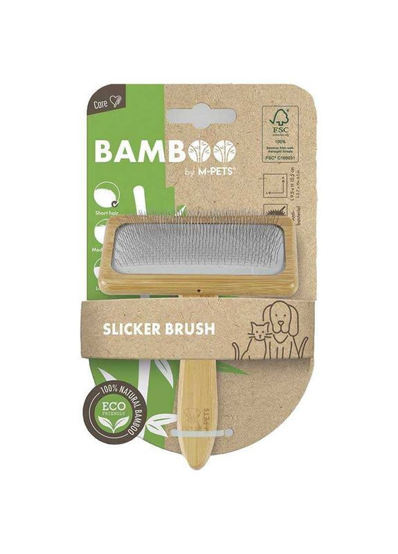 Щітка-пуходерка з ручкою із бамбука для собак та котів Bamboo Slicker Brush - L M-Pets (327391454)