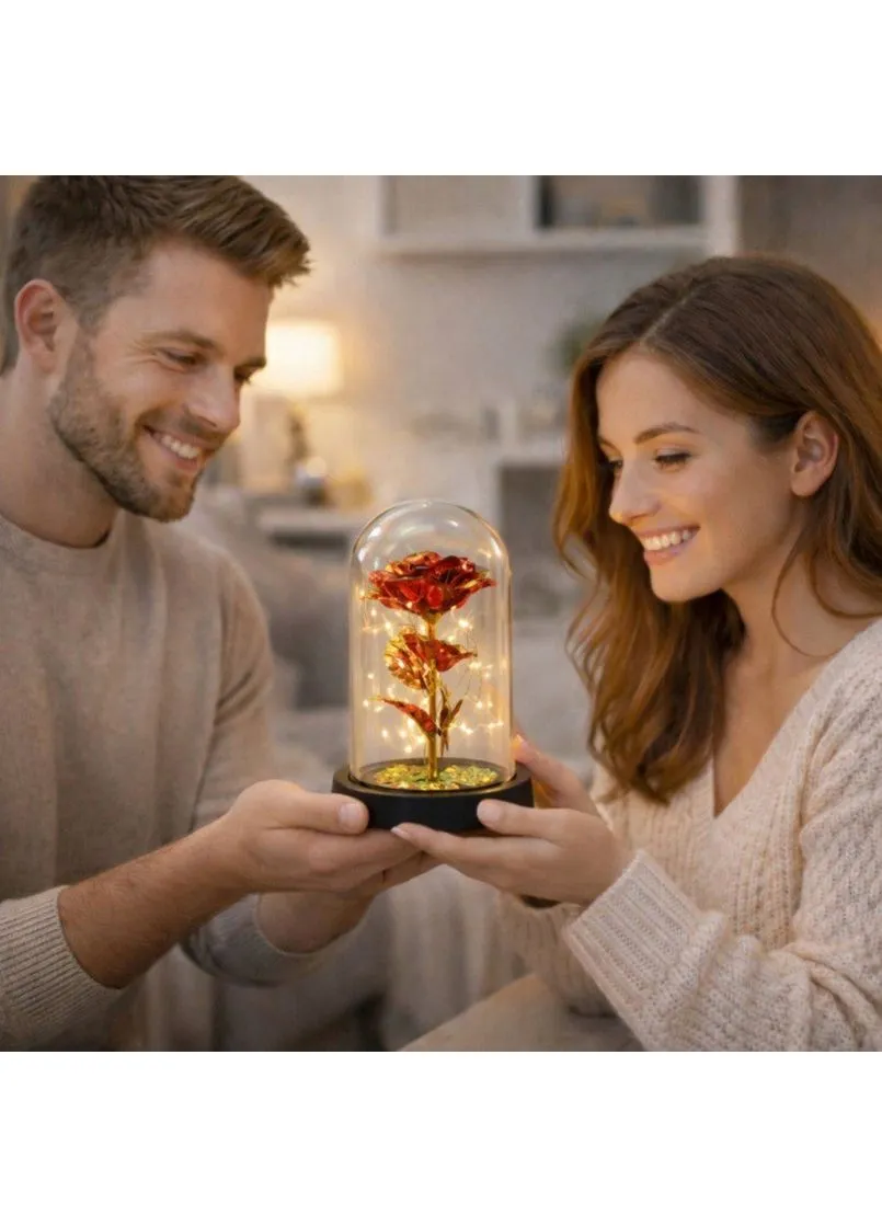 Вечная роза в колбе с подсветкой 21 см, на батарейках RED GOLD No Brand (393957900)