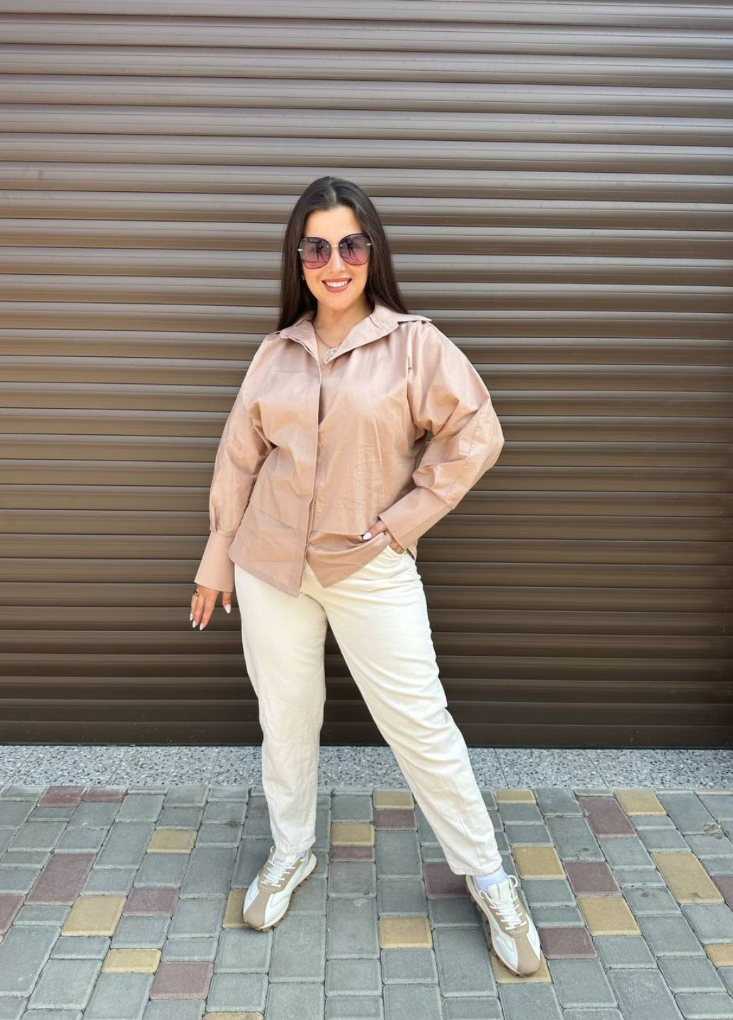 Бежевая повседневный рубашка однотонная Україна с длинным рукавом