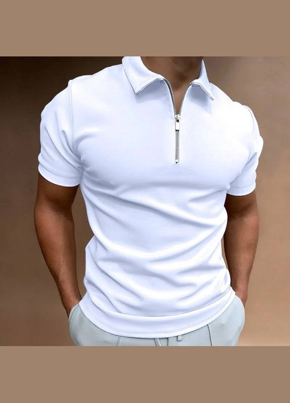 Белая футболка поло мужская с коротким рукавом No Brand