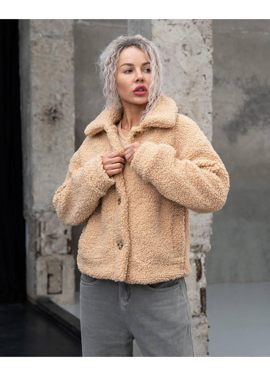 Бежева демісезонна куртка жіноча з текстурної овчини на підкладці тепла укорочена тедді стилі zara куртка-піджак No Brand Ted C8
