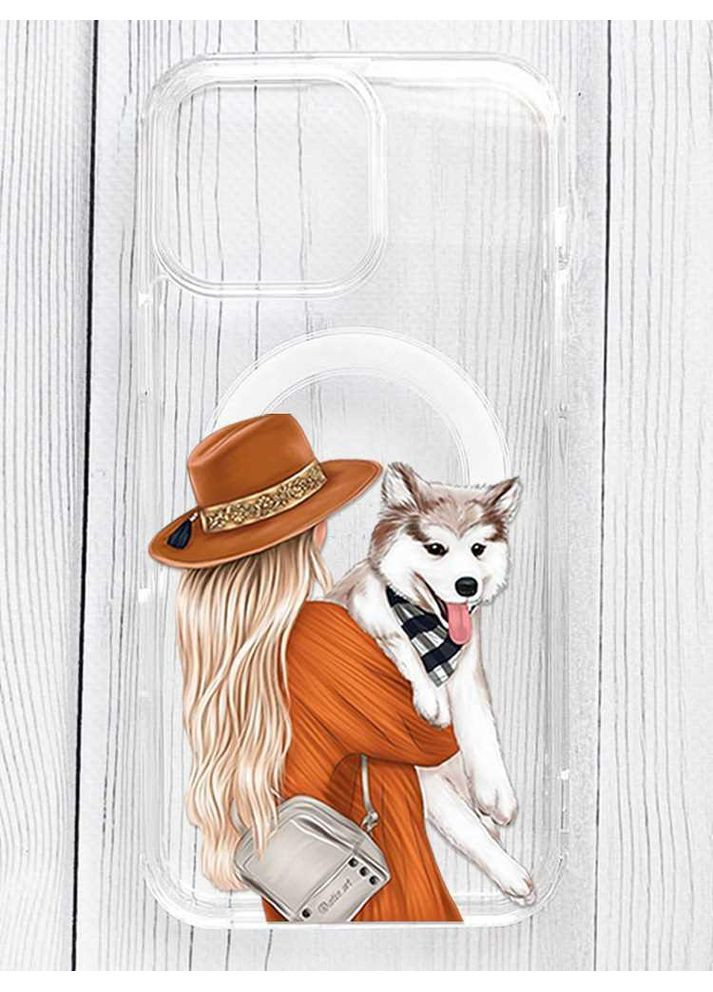 Магнітний чохол на iPhone 16 Pro Max із підтримкою MagSafe Дівчина з песиком (принт 115) Silicone Case (356123296)