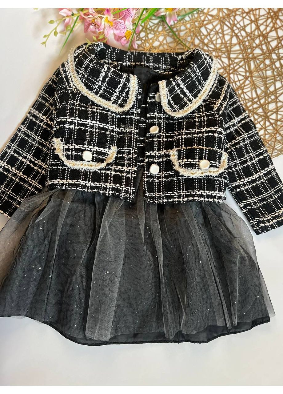 Чорно-біла костюм для дівчинки — твідовий сарафан з фатином і піджаком No Brand (366669544)