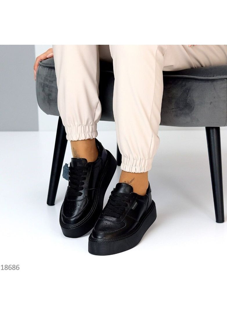Черные кожаные кроссовки, кеды, черные женские кроссовки на платформе код 18686 KDSL Karla чёрные демисезоны (353899292)