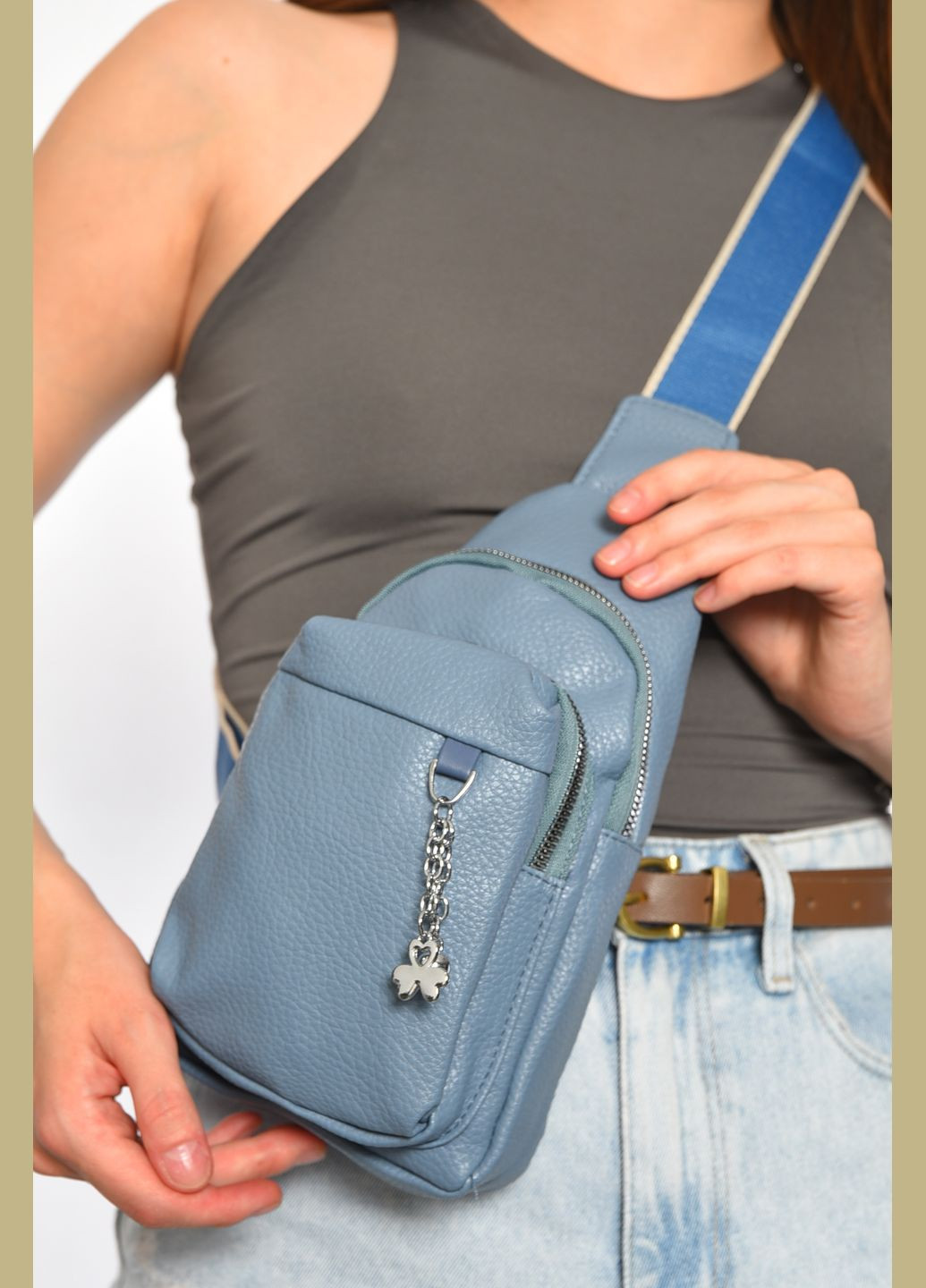 Бананка женская из экокожи синего цвета однотонная Let's Shop (302661015)