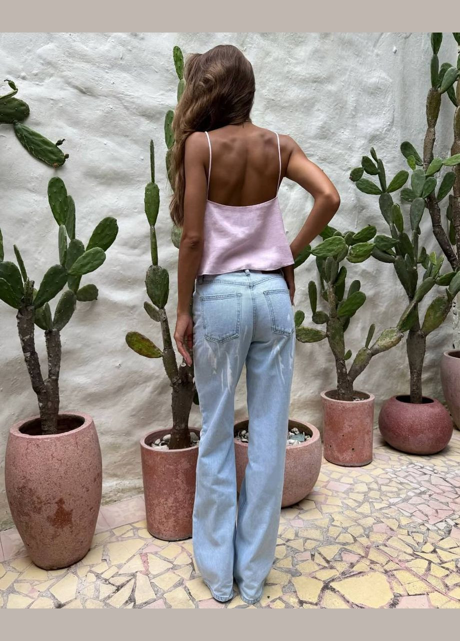 Женский льняной топ с открытыми плечами и изящным вырезом. MonCher (339054958)