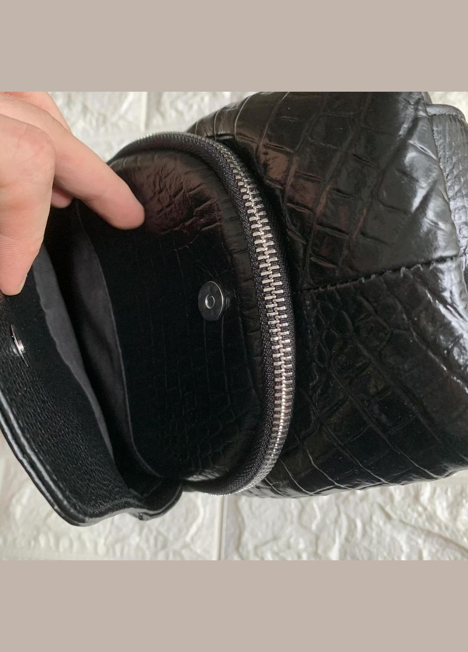 Чоловіча бананка сумка на груди кросбоді месенджер шкіра рептилія, чорна барсетка нагрудна шкіряна крокодил No Brand (334729839)