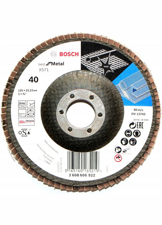 Пелюстковий шліфувальний диск (125 мм, P40, 22.23 мм) Best For Metal випуклий круг (20941) Bosch (306552083)