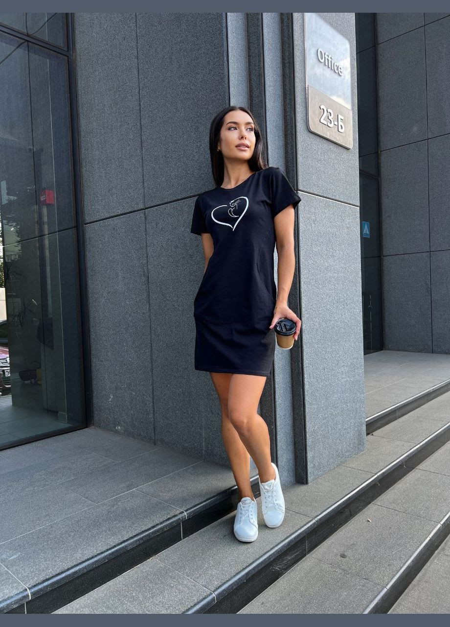 Чорна базове повсякденне плаття чорного кольору 27386 Fashion