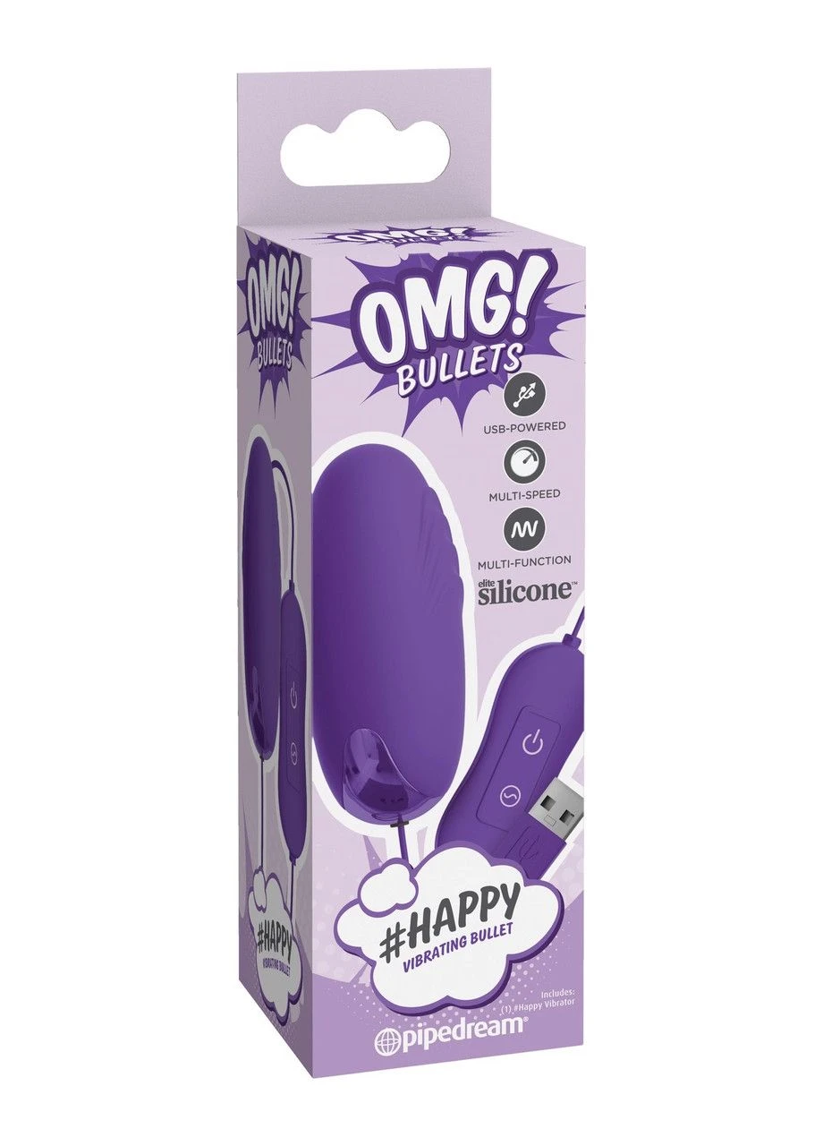 Виброшарик с пультом OMG! Bullets #Happy, 20 режимов, фиолетовый, 6.5 х 3 см Pipedream (383105445)
