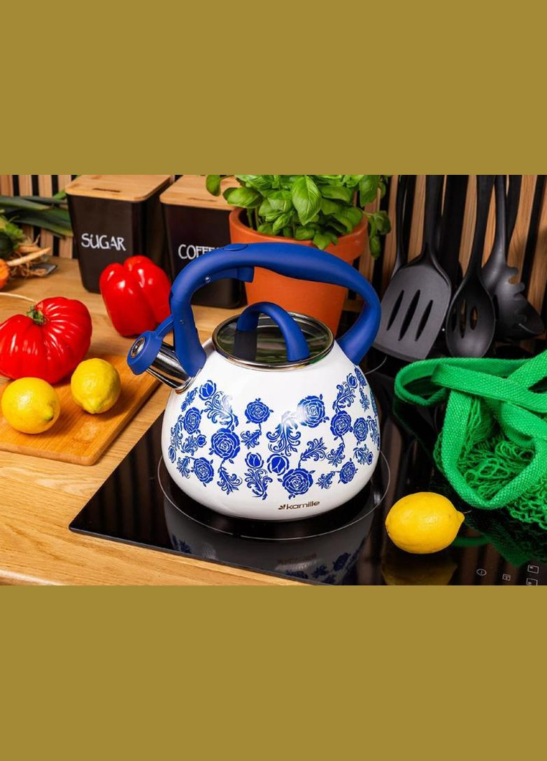 Чайник індукційний Blue Rose 2.7л із нержавіючої сталі зі свистком Kamille (372172016)