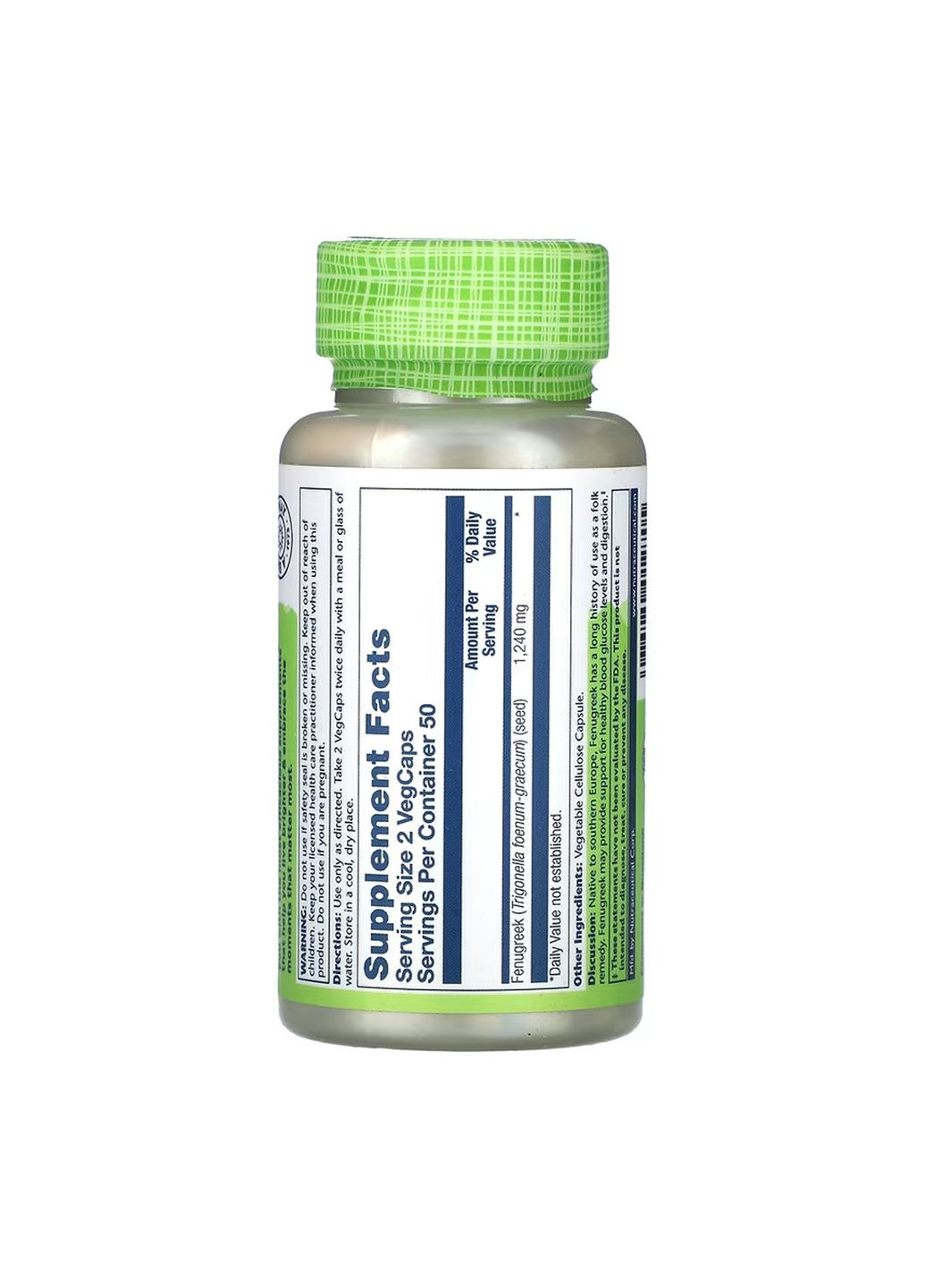Капсули пажитника для жінок 620 мг підтримка глюкози в крові веганські 100 шт Solaray (367956424)