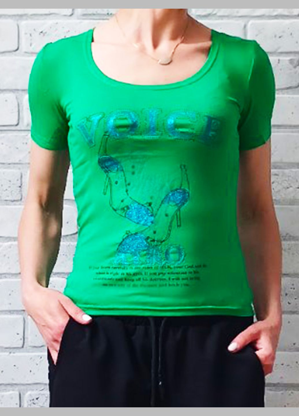 Футболка жіноча однотонна літня з яскравим принтом (підліток), стрейч кулір No Brand - (322135883)