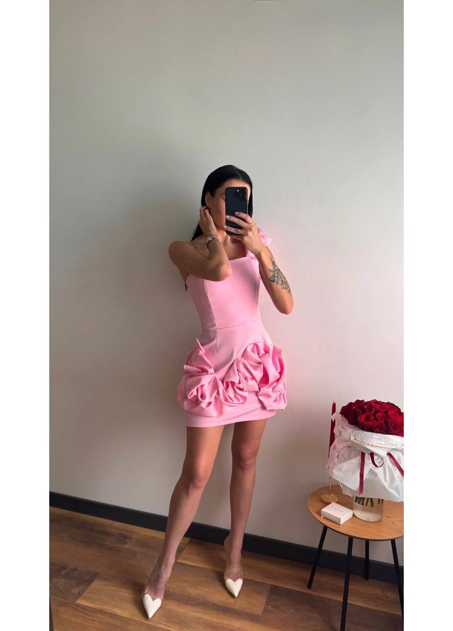 Розовое повседневный, коктейльное, вечернее, кэжуал женское платье с открытыми плечами No Brand однотонное