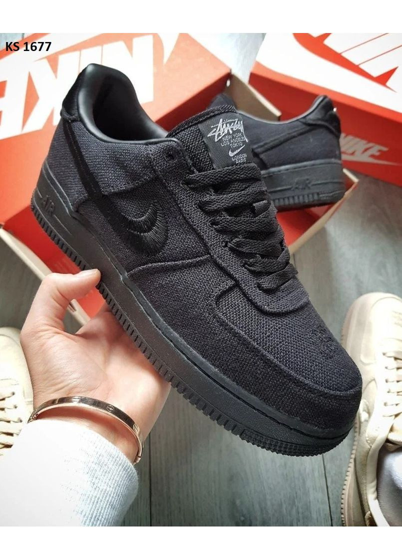 КРОССОВКИ ЖЕНСКИЕ NIKE STUSSY X AIR FORCE 1 LOW BLACK LOW НАЙК No Brand чёрные демисезоны (367177409)