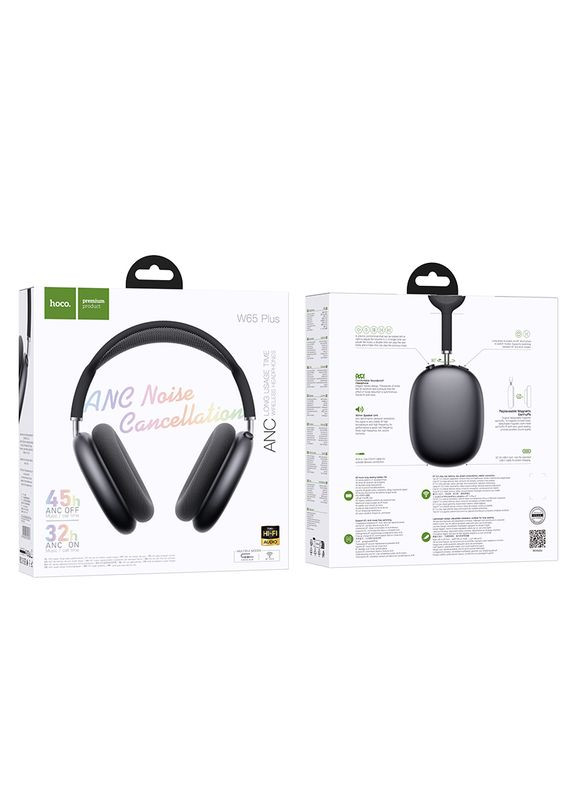 Бездротові накладні навушники W65 Plus Happy ANC BT headphones Deep Space Gray (6942007650397) Hoco W65 Plus ANC (370676874)