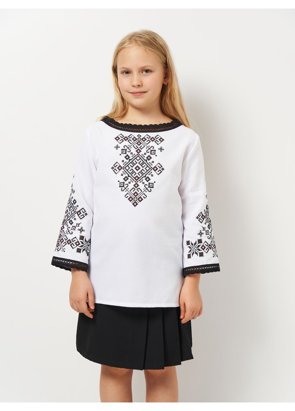 Белая вышиванка для девочки vishivano4ka 9046-4 узор геометрический домотканное полотно (364863732)