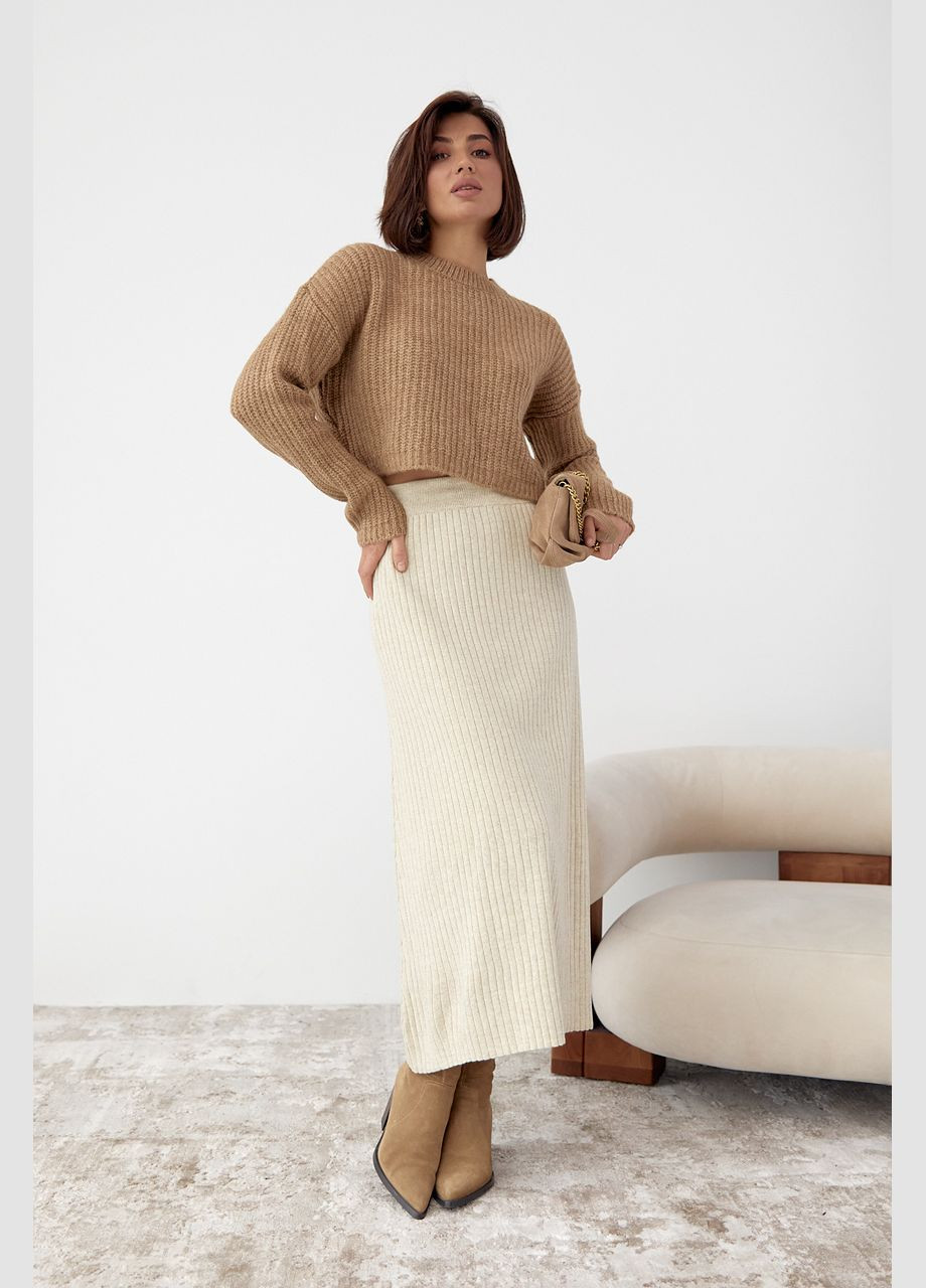 Бежевая повседневная, вечерний однотонная женская юбка миди в широкий рубчик Liton